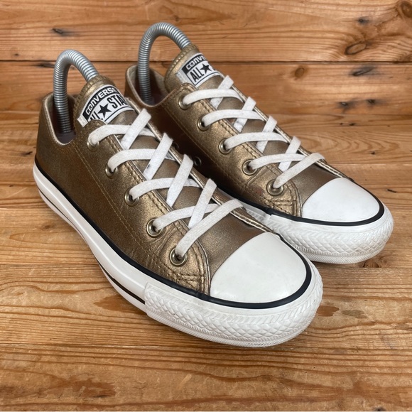 CONVERSE All Star Trainers Size UK 4 Womens Gold Leather Lace Up Casual Shoes - Picture 5 of 13